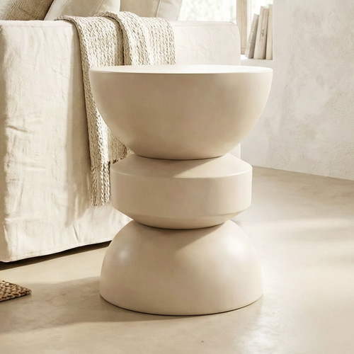 Bout de canapé en résine beige mat Ø30 cm - Elin