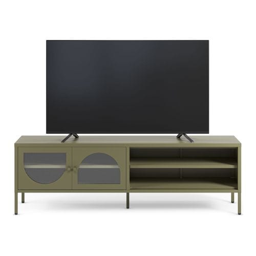 Meuble TV 2 portes 2 niches en métal vert 160 cm - Ysia