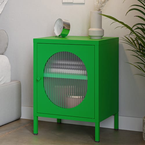 Table de chevet 1 porte en métal vert électrique 40 cm - Ysia