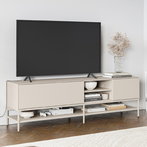 Meuble TV 2 portes 2 niches beige 180 cm - Zara