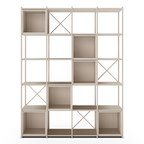Bibliothèque 5 niveaux en métal beige et décor bois 140 cm - Elie