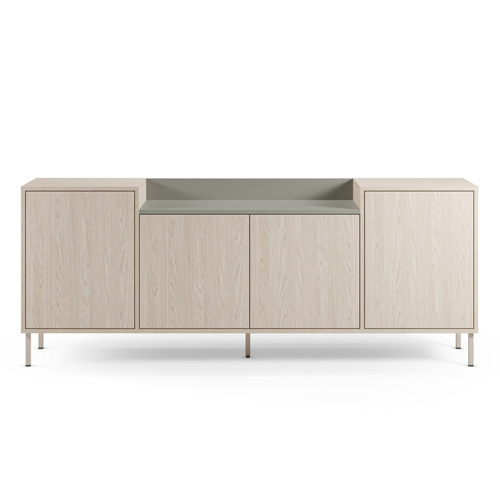Buffet 4 portes décor chêne clair et vert 200 cm - Amos