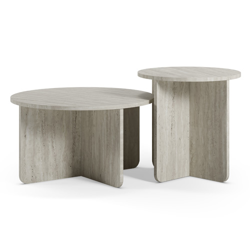 Set de 2 tables basses rondes décor travertin - Mina