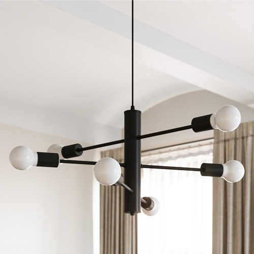 Suspension en métal noir 6 ampoules - 85 cm - Duomo