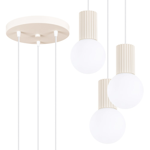 Suspension en aluminium cannelé 3 ampoules beiges - Halo