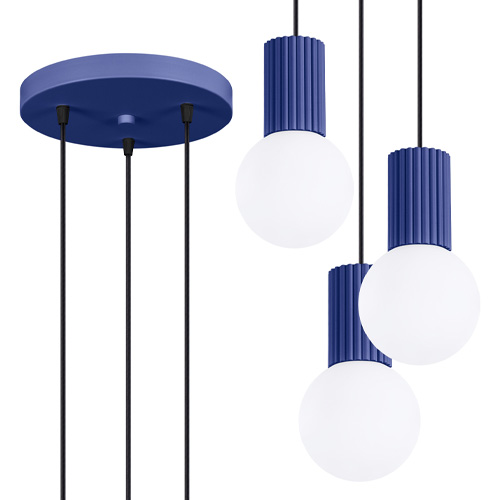 Suspension en aluminium cannelé 3 ampoules bleu marine - Halo