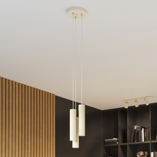 Suspension circulaire en aluminium cannelé 3 ampoules beige - Karbon