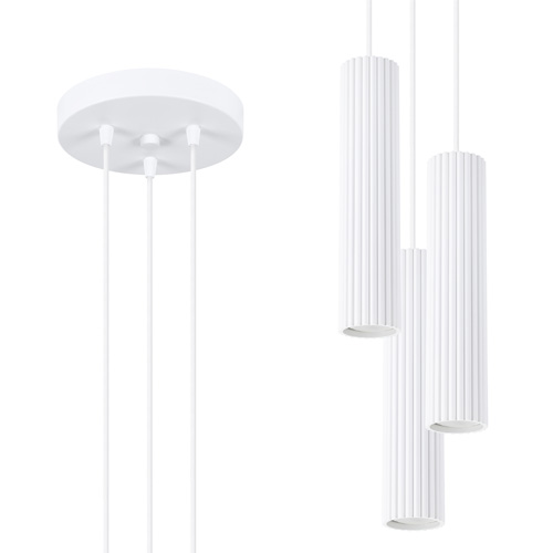 Suspension circulaire en aluminium cannelé 3 ampoules blanc - Karbon