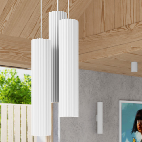 Suspension circulaire en aluminium cannelé 3 ampoules blanc - Karbon