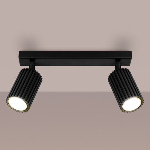 Plafonnier linéaire en aluminium cannelé 2 ampoules noir - Karbon