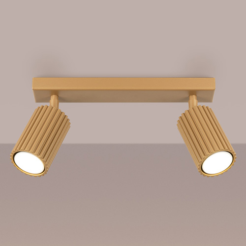 Plafonnier linéaire en aluminium cannelé 2 ampoules or - Karbon