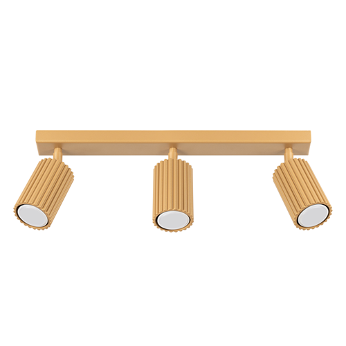 Plafonnier linéaire en aluminium cannelé 3 ampoules or - Karbon