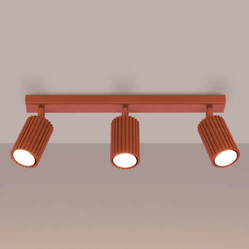 Plafonnier linéaire en aluminium cannelé 3 ampoules terracotta - Karbon