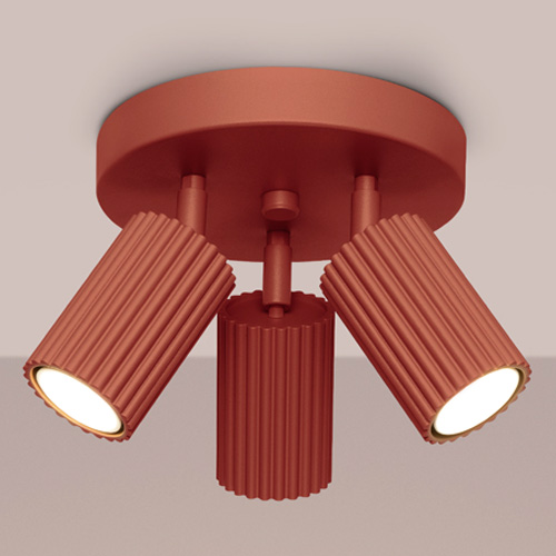 Plafonnier circulaire en aluminium cannelé 3 ampoules terracotta - Karbon