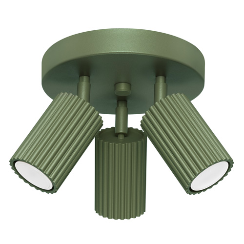 Plafonnier circulaire en aluminium cannelé 3 ampoules vert olive - Karbon