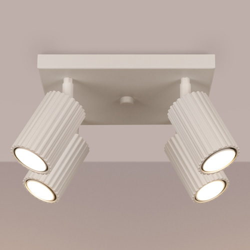 Plafonnier carré en aluminium cannelé 4 ampoules beige - Karbon