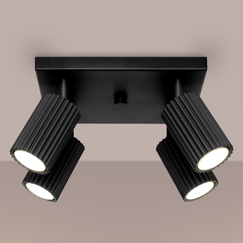Plafonnier carré en aluminium cannelé 4 ampoules noir - Karbon