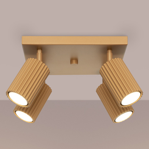 Plafonnier carré en aluminium cannelé 4 ampoules or - Karbon