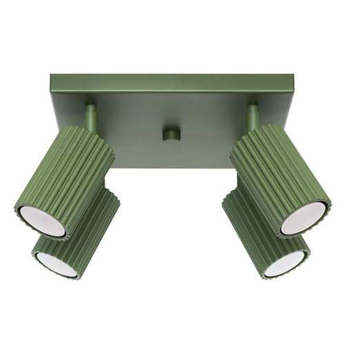 Plafonnier carré en aluminium cannelé 4 ampoules vert olive - Karbon