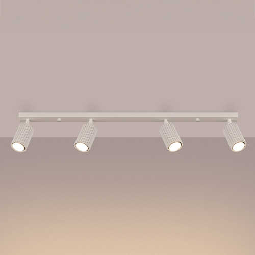 Plafonnier linéaire en aluminium cannelé 4 ampoules beige - Karbon