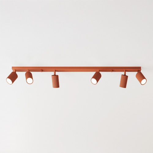 Plafonnier linéaire en aluminium cannelé 4 ampoules terracotta - Karbon
