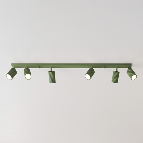 Plafonnier linéaire en aluminium cannelé 4 ampoules vert olive - Karbon