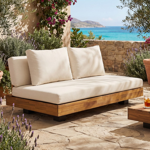 Canapé de jardin 2 places en bois FSC - coussins beiges - Capri