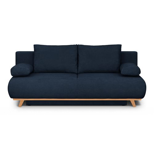 Canapé convertible 3 places avec coffre de rangement en tissu chenille bleu foncé - Laria