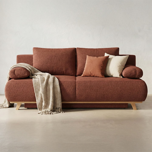 Canapé convertible 3 places avec coffre de rangement en tissu chenille rouille foncé - Laria