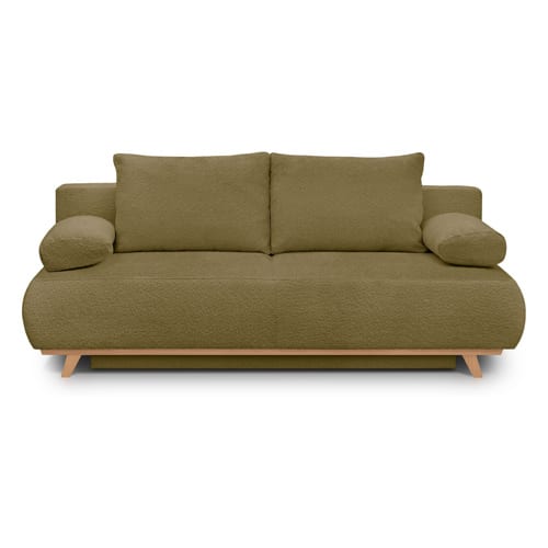 Canapé convertible 3 places avec coffre de rangement en tissu bouclé jaune moutarde - Laria