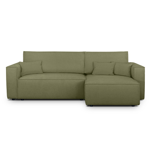 Canapé d'angle convertible réversible 4 places avec coffre de rangement en tissu chenille vert olive - Livia