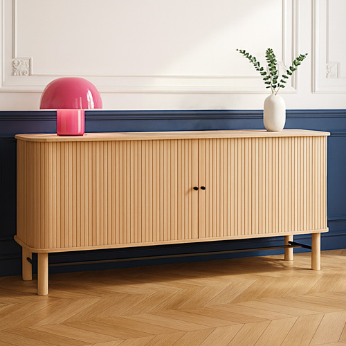 Buffet à portes coulissantes placage chêne 160 cm - Lino