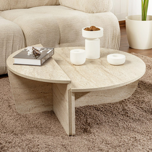 Table basse modulable ronde effet travertin Ø90 cm - Selma