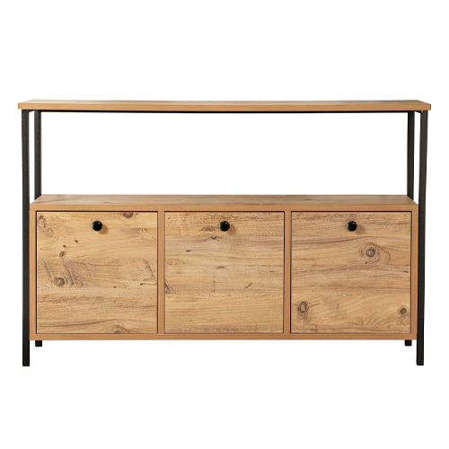 Buffet 3 portes effet bois avec piètement noir 120 cm - Mareva