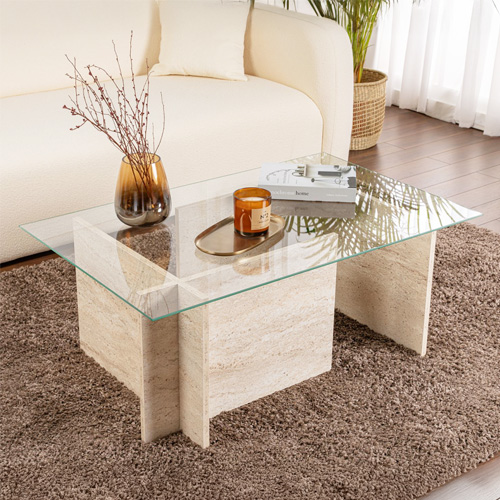 Table basse rectangulaire effet travertin 105 cm - Kael
