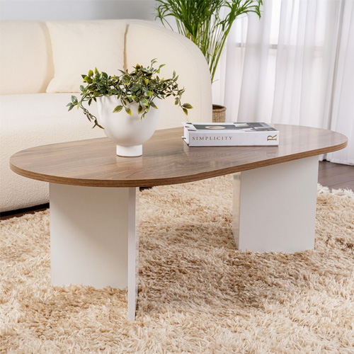Table basse ovale effet Noyer et piètement blanc 119 cm - Orane