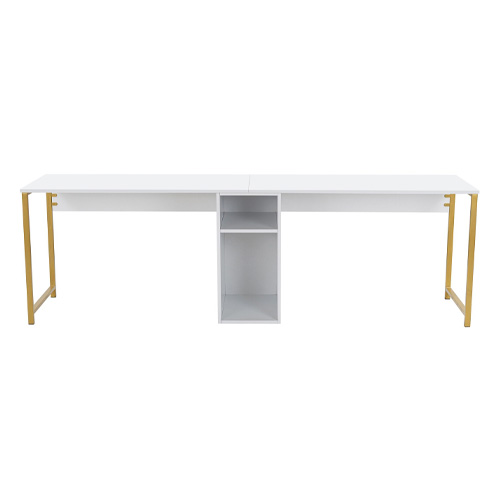 Bureau double avec rangement central blanc, piètement doré 240 cm - Orsa