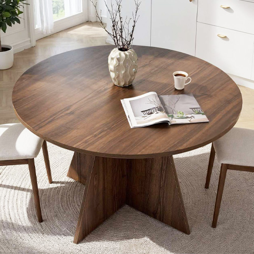 Table à manger ronde effet Noyer 5 à 6 pers. Ø120 cm - Norae