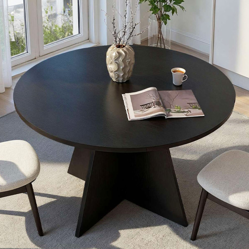 Table à manger ronde effet bois noir 5 à 6 pers. Ø120 cm - Norae