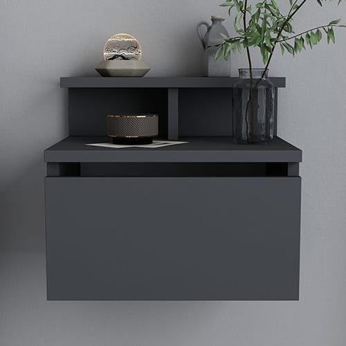 Table de chevet suspendue 1 porte gris anthracite 40 cm - Mara