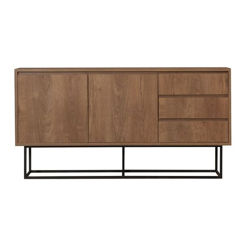 Buffet 2 portes 3 tiroirs effet Noyer 140 cm - Nerio