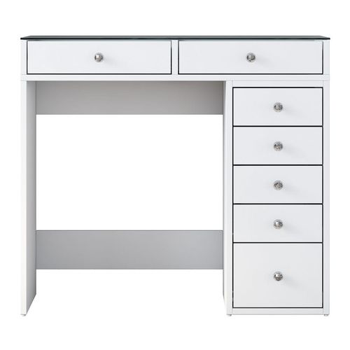 Coiffeuse 7 tiroirs blanche avec plateau en verre 90 cm - Arezzo