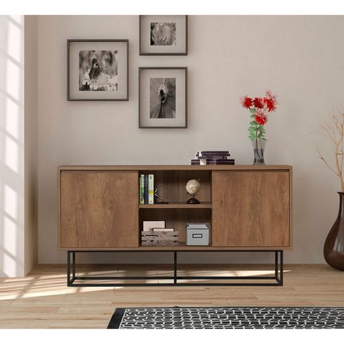 Buffet 2 portes 2 niches effet Noyer 140 cm - Nerio