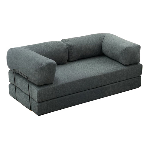 Canapé convertible 3 places en tissu bouclé vert - Pablo