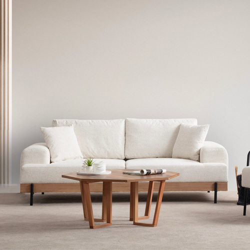 Canapé droit 3 places en tissu beige - Giada