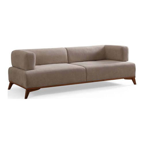 Canapé droit 3 places en tissu taupe, piètement marron - Tano