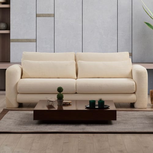 Canapé droit 3 places en velours côtelé beige - Amaya