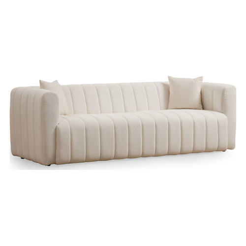 Canapé capitonné 3 places en tissu teddy beige - Cala