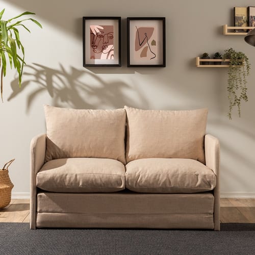 Canapé convertible 2 places en lin beige - Luz