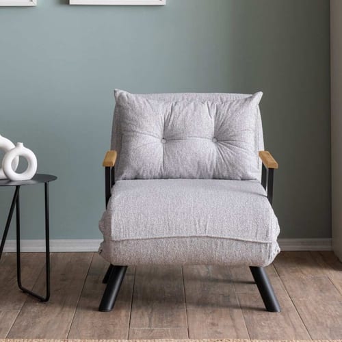 Fauteuil convertible avec dossier réglable en tissu teddy gris - Enea